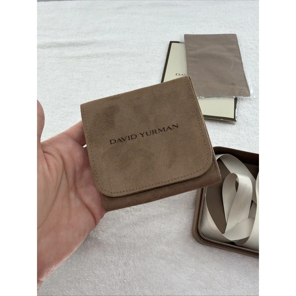 David Yurman Empty Jewelry Large Brown Suede Pouch, Box, Ribbon